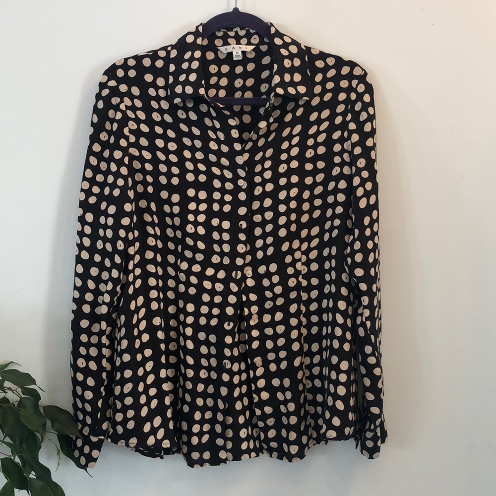 CAbi Black and Cream Polka Dot Blouse